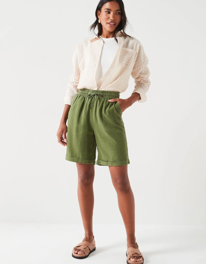 Linen Blend Shorts - Khaki