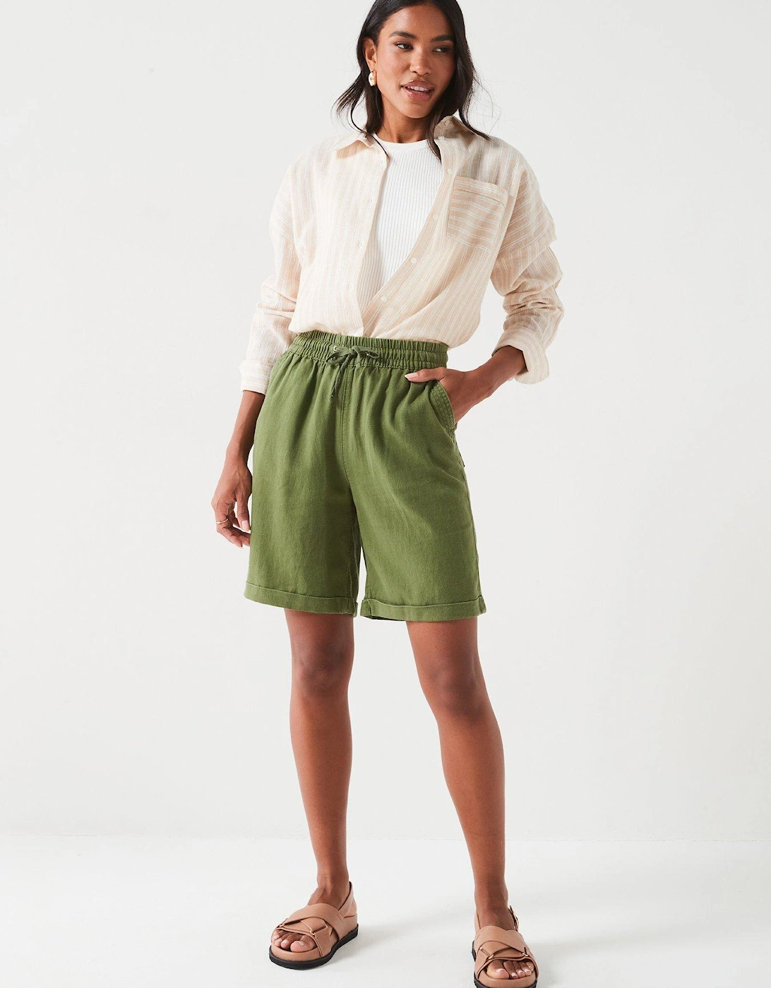 Linen Blend Shorts - Khaki