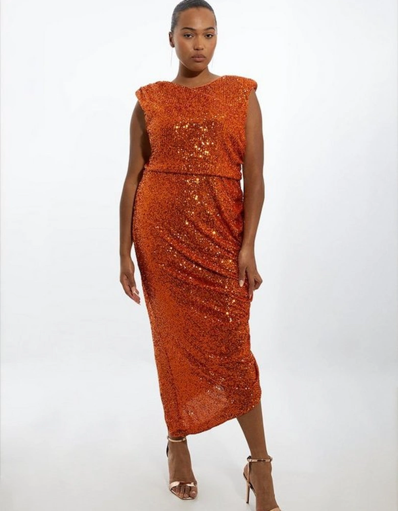 Plus Size Ruched Sequin Jersey Midi Dress