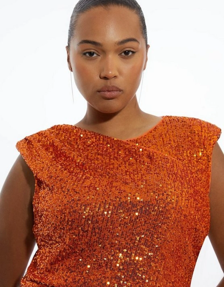 Plus Size Ruched Sequin Jersey Midi Dress