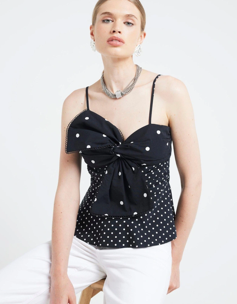 Poka Dot Bow Detail Cami - Black