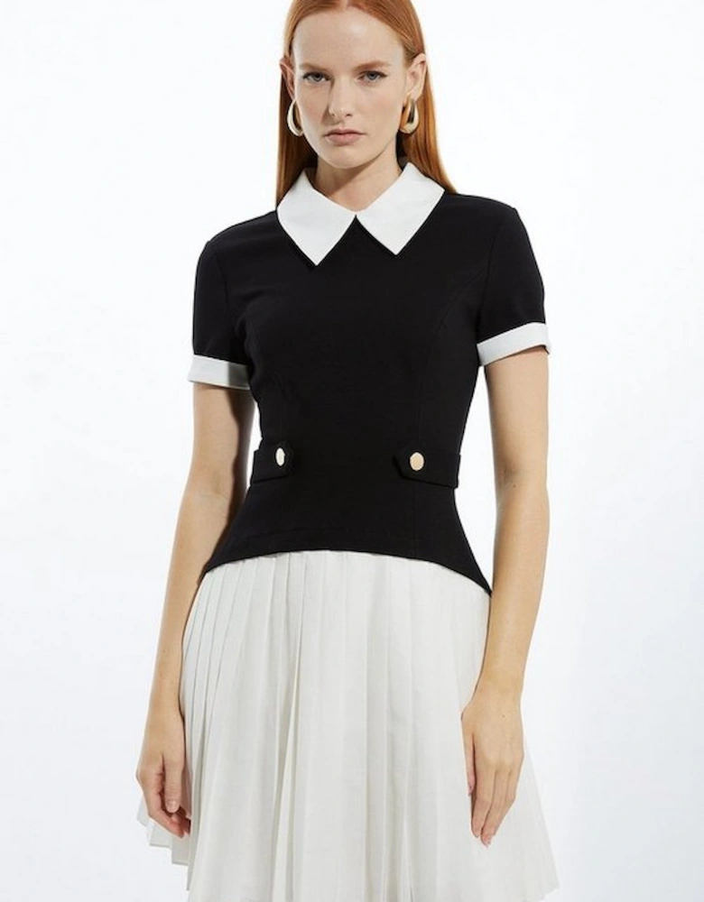 Jersey Cotton Poplin Pleated Mini Dress