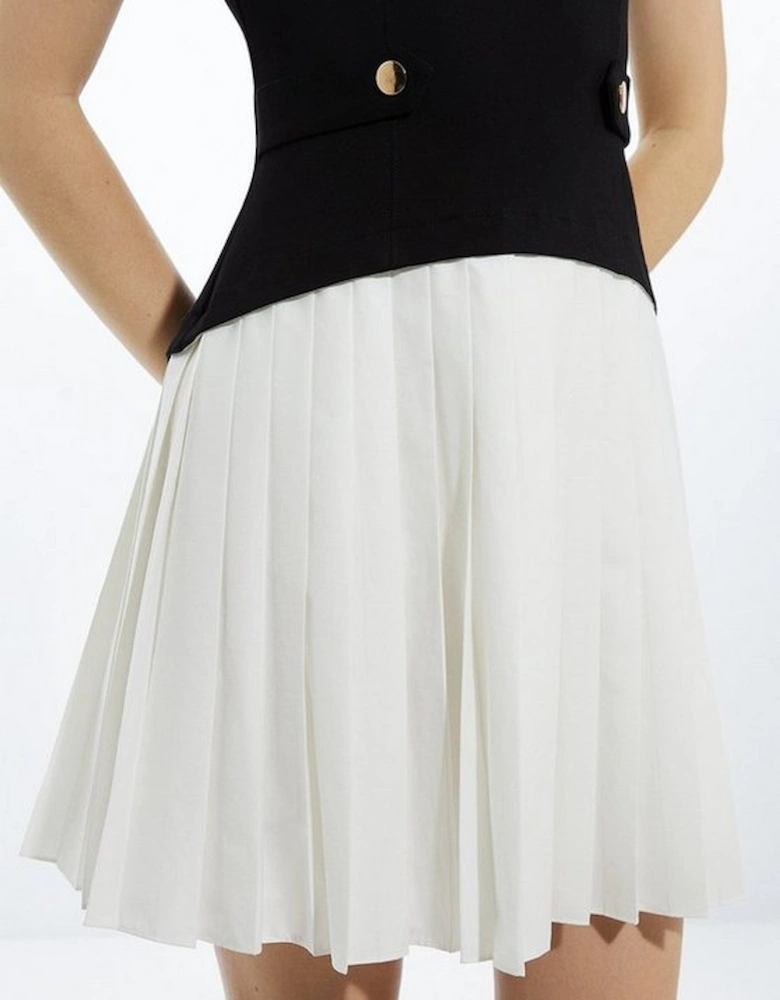 Jersey Cotton Poplin Pleated Mini Dress