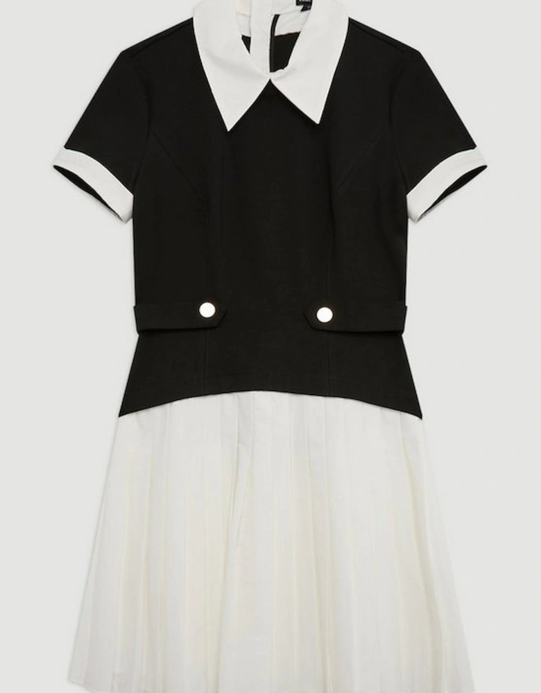 Jersey Cotton Poplin Pleated Mini Dress