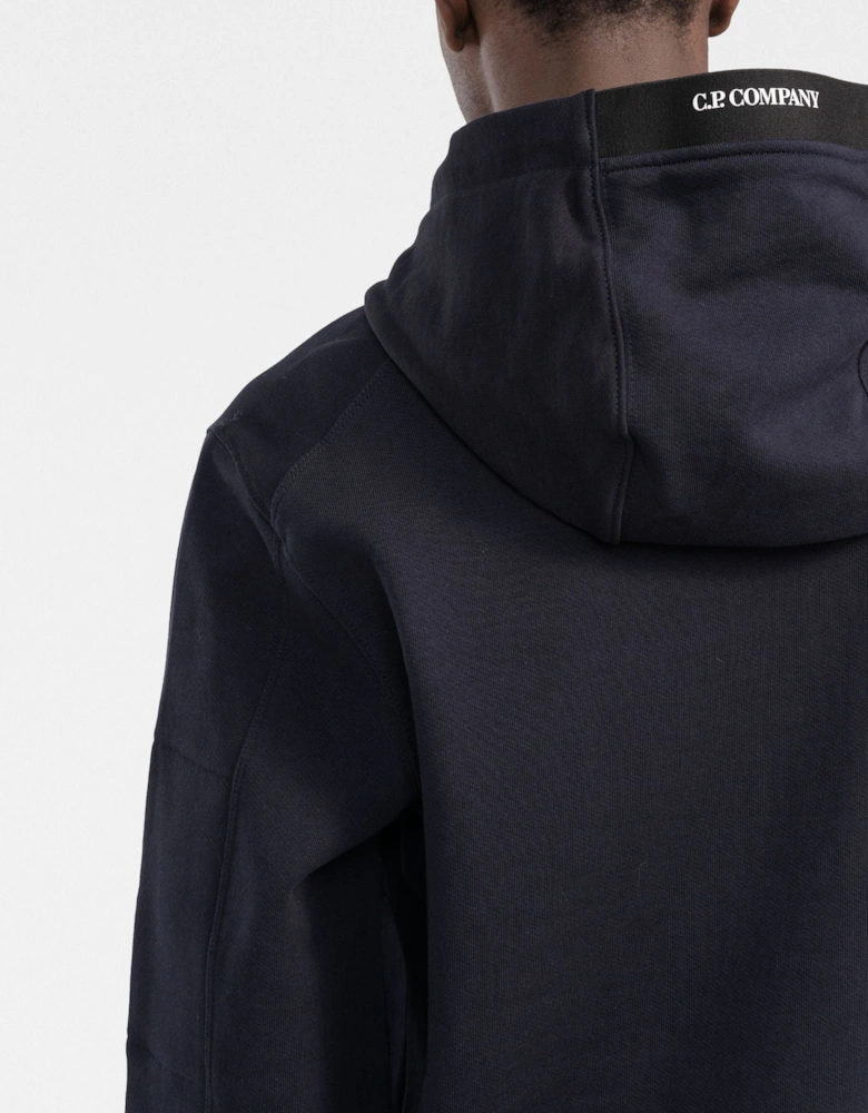 C.P Company Diagonal Raised Fleece Hoodie in Navy