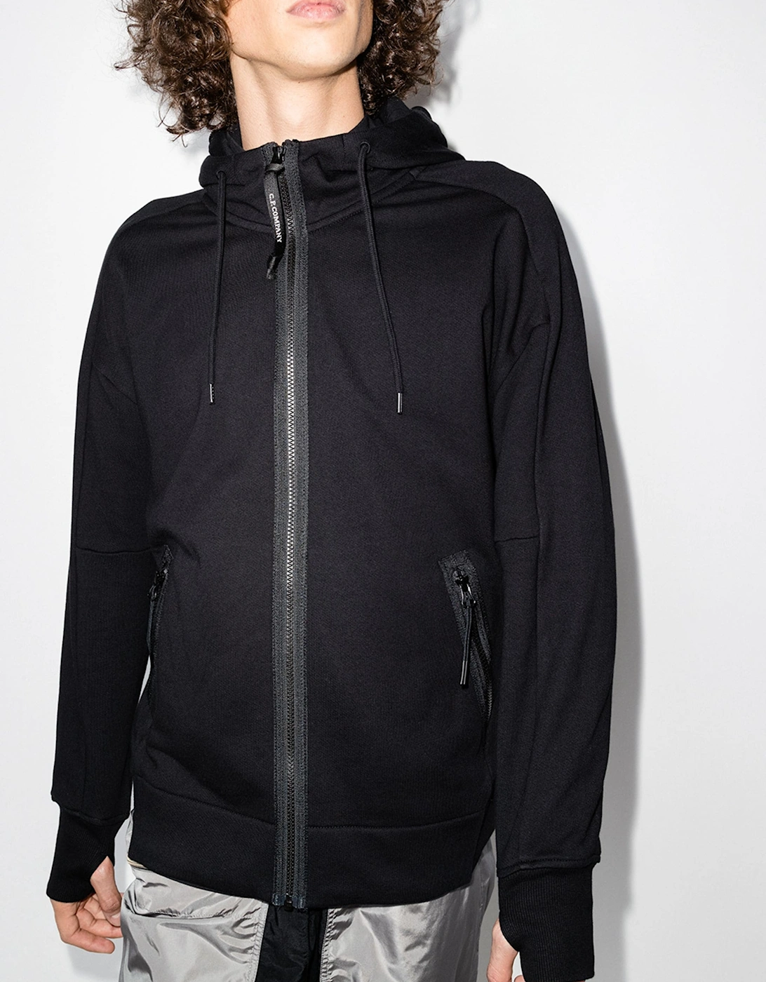 C.P. Company Diagonal Raised Fleece Goggle Jacket in Black