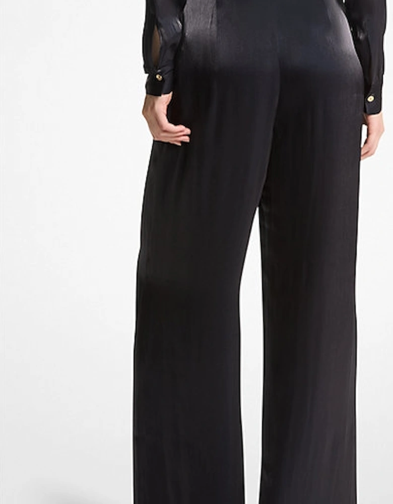 Metallic Crinkled Double Georgette Wide-Leg Trousers