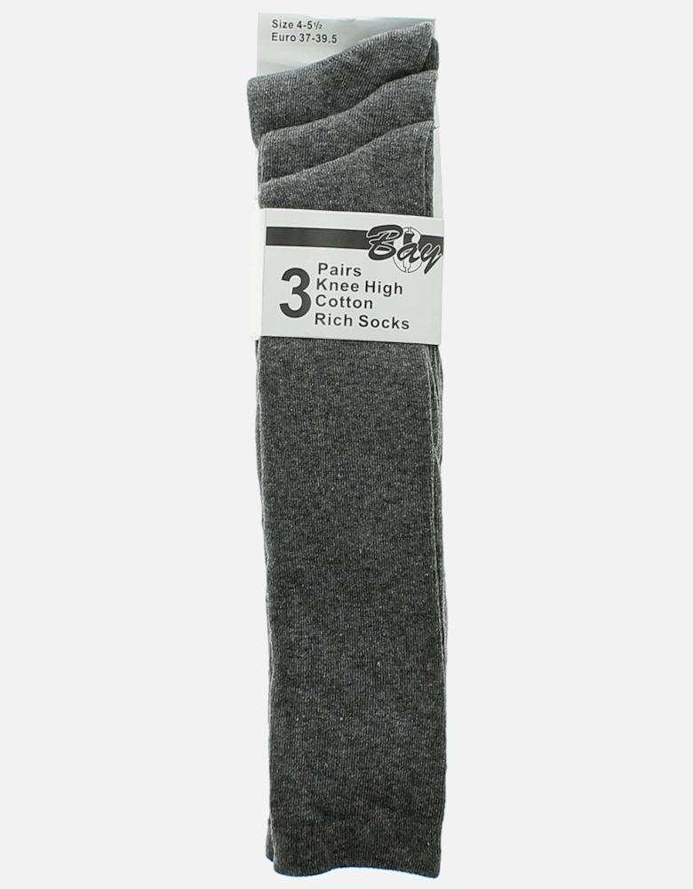 Childrens Knee High Socks 3pk Cotton Rich grey UK Size