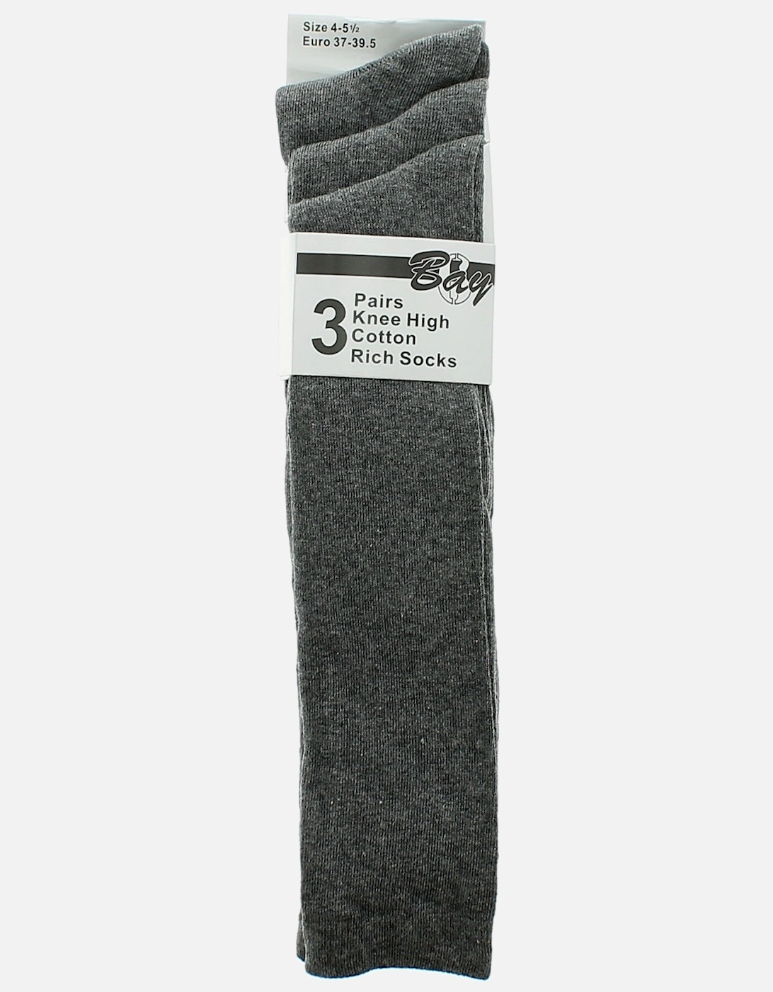 Childrens Knee High Socks 3pk Cotton Rich grey UK Size, 2 of 1