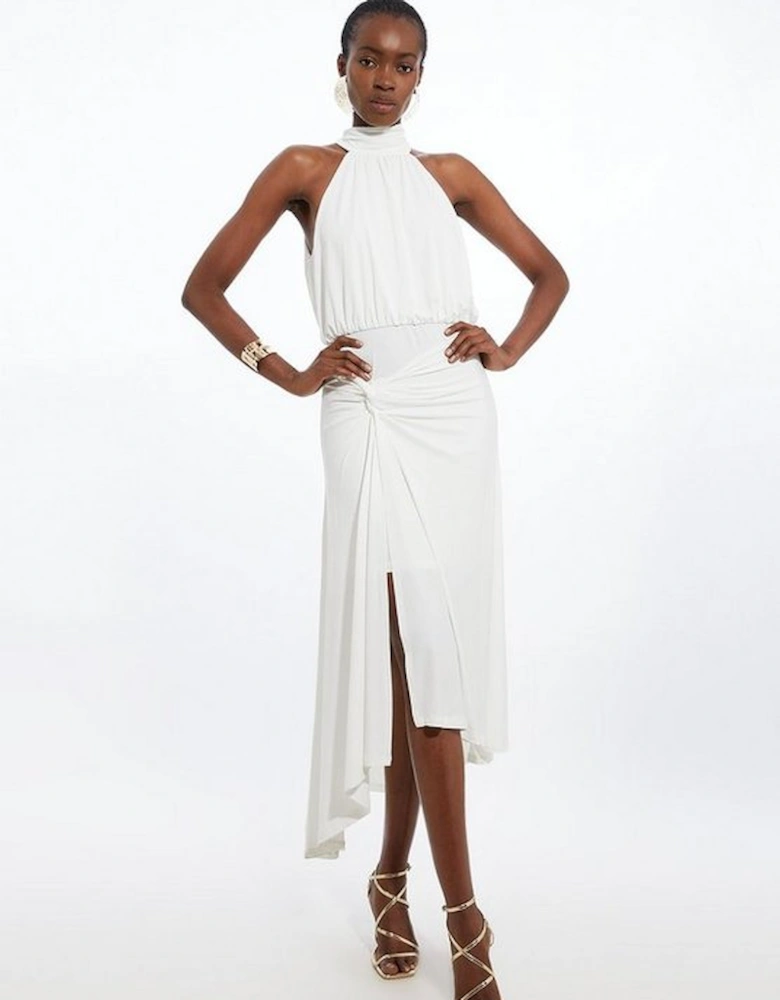 Drapey Crepe Jersey Halter Maxi Dress