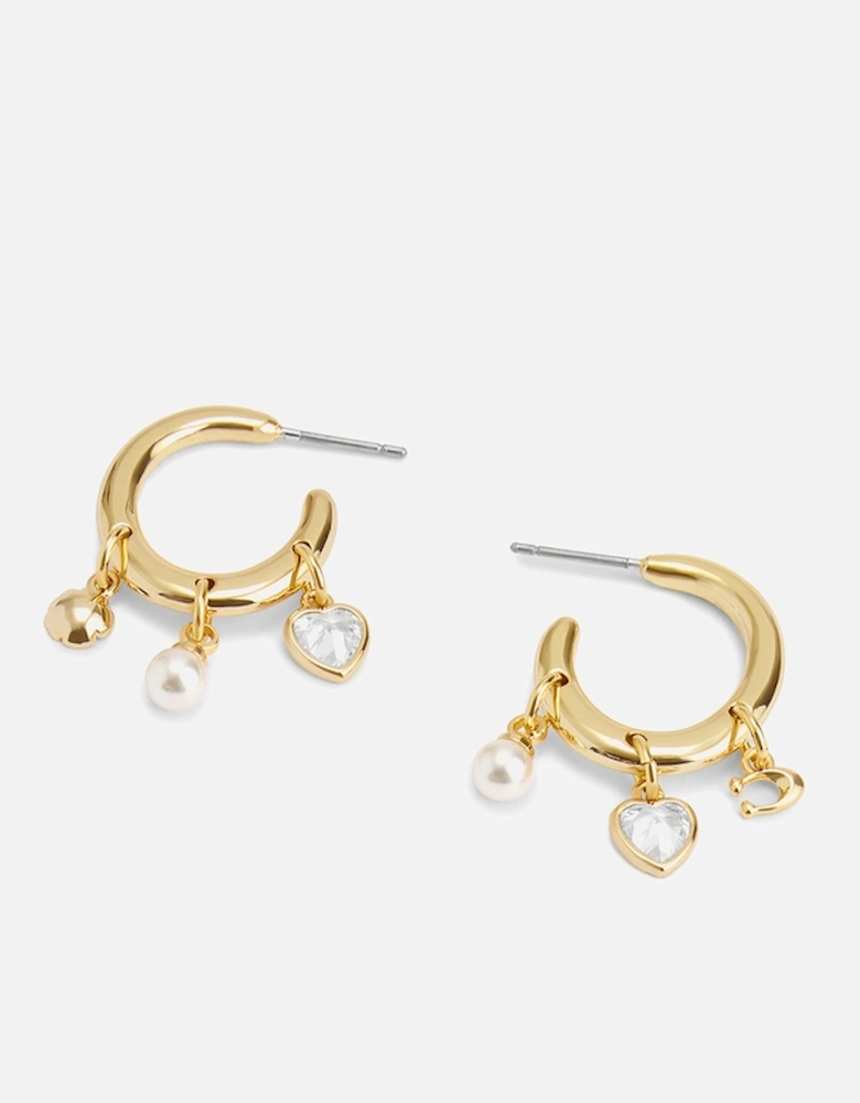 Charm Embellished Pendant Gold-Tone Hoop Earrings