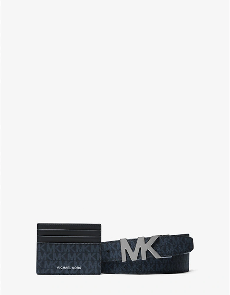 Signature Logo Card Case and Belt Gift Set