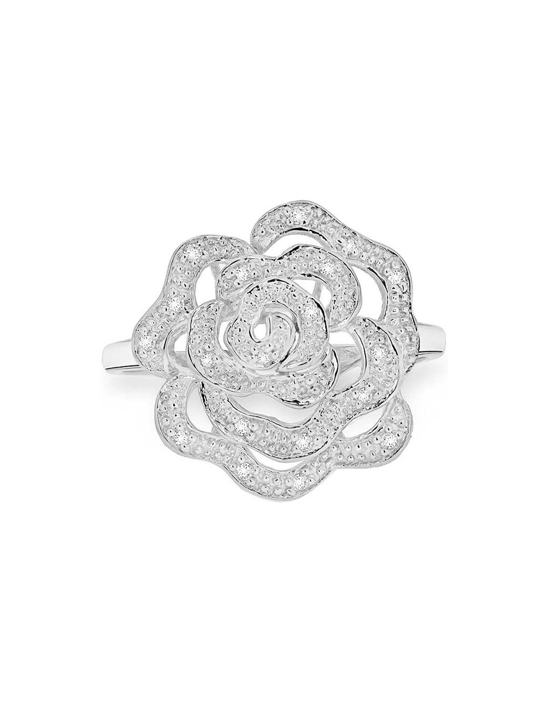 9ct White Gold Diamond Set Rose Ring, 2 of 1