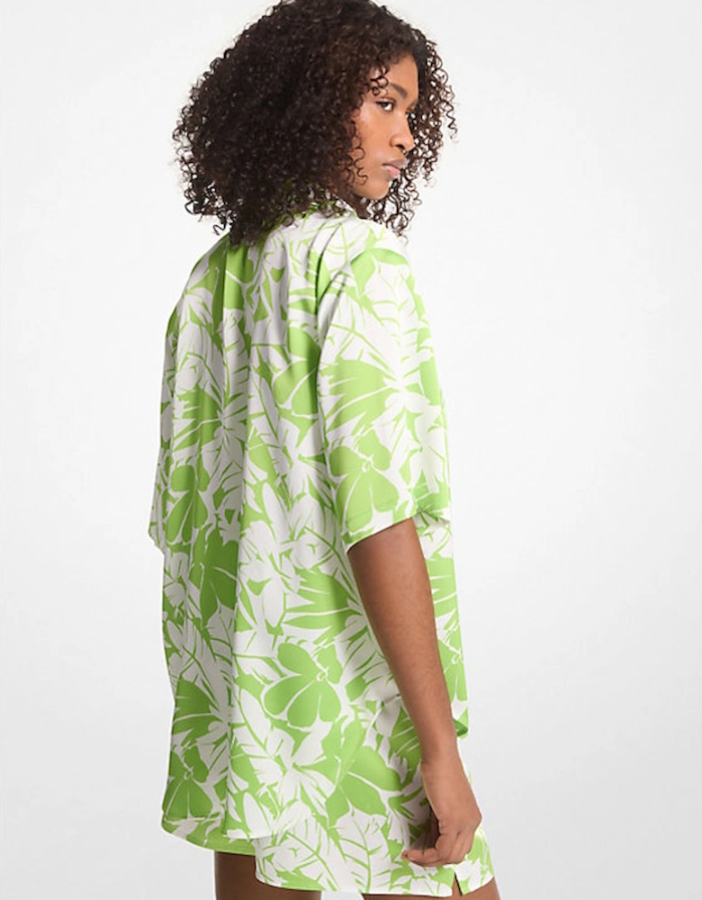 Palm Print Satin Cabana Shirt
