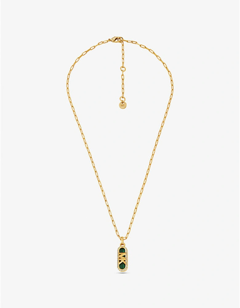 Precious Metal-Plated Brass and Acetate Pavé Empire Logo Necklace