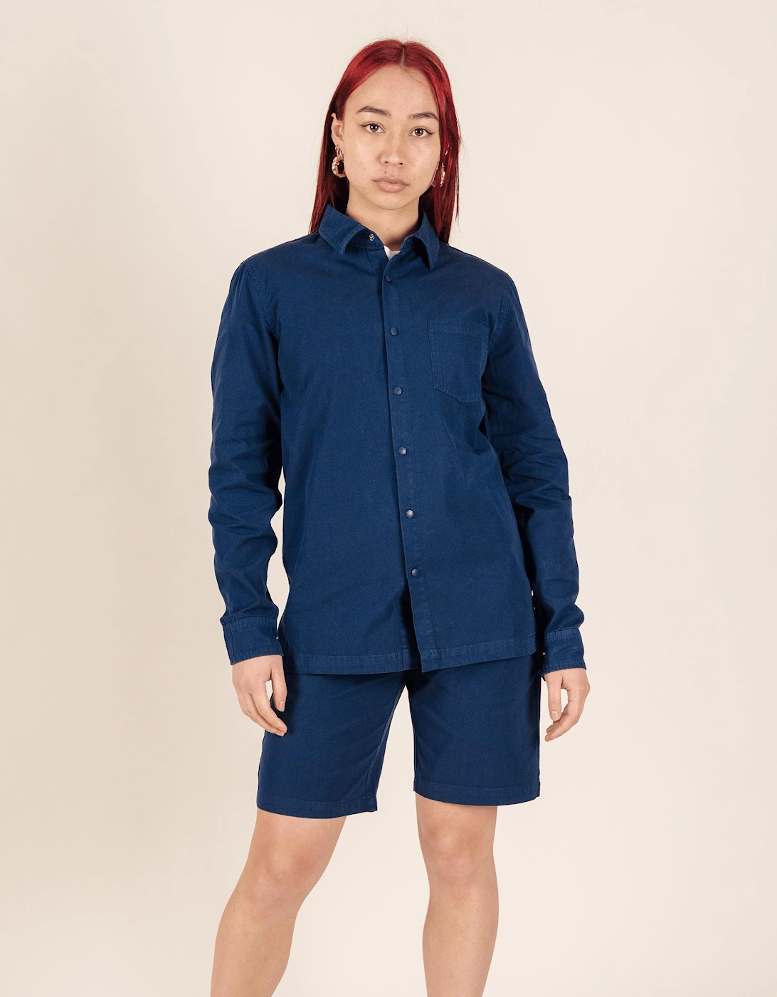 Lightweight Relaxed Snap Button Shirt Navy