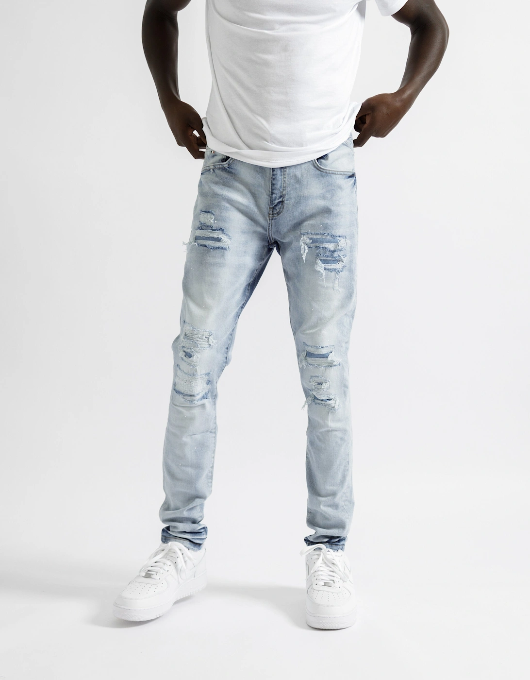 Paris Distressed Ripped Jeans in Light Blue