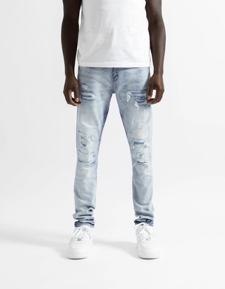 Paris Distressed Ripped Jeans in Light Blue