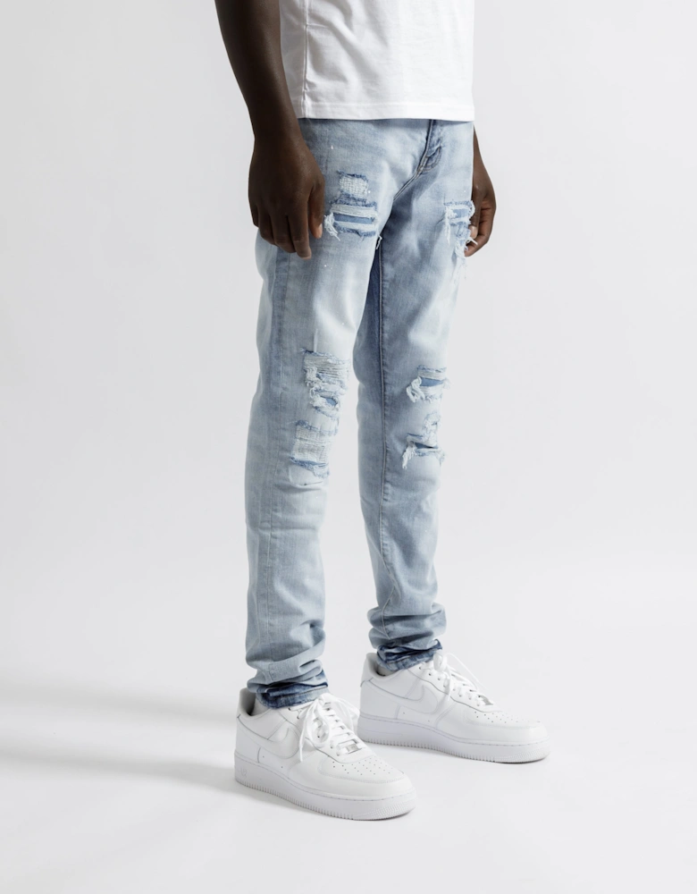 Paris Distressed Ripped Jeans in Light Blue