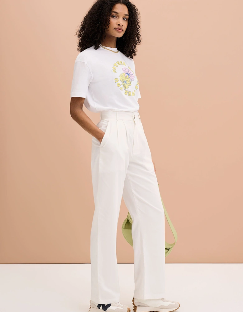 Cinnamon Relaxed Trousers in White Cotton/Tencel