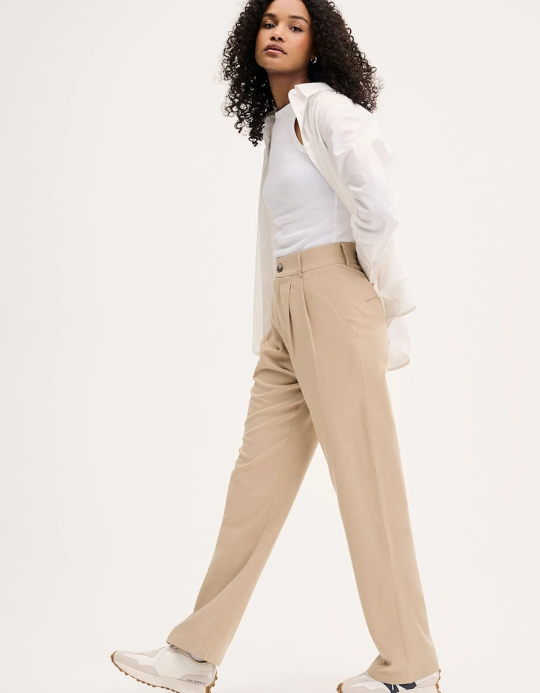 Cinnamon Relaxed Trousers in Beige Cotton/Tencel