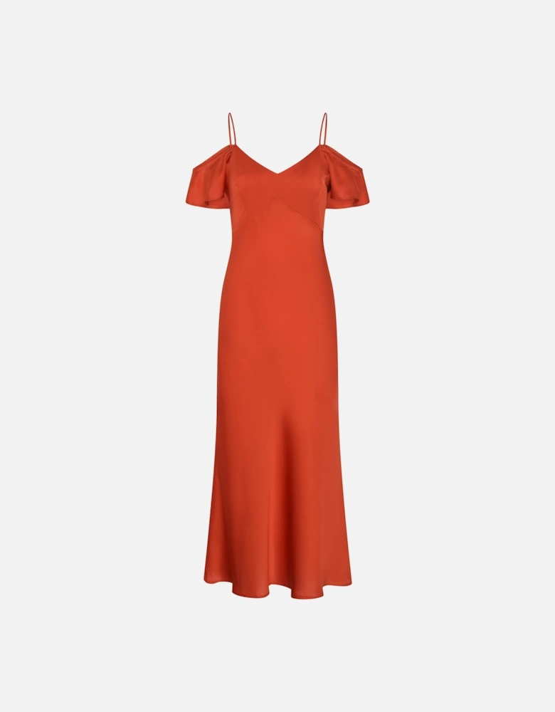 Anthia Drop Shoulder Midi Dress in Brick Orange