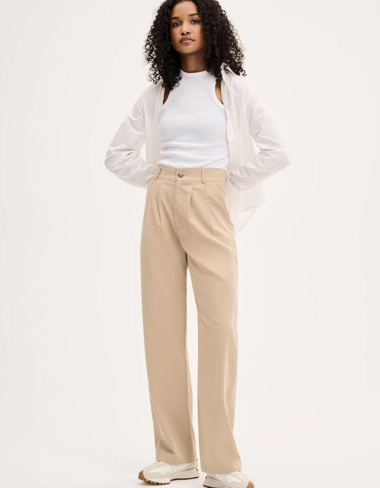 Cinnamon Relaxed Trousers in Beige Cotton/Tencel