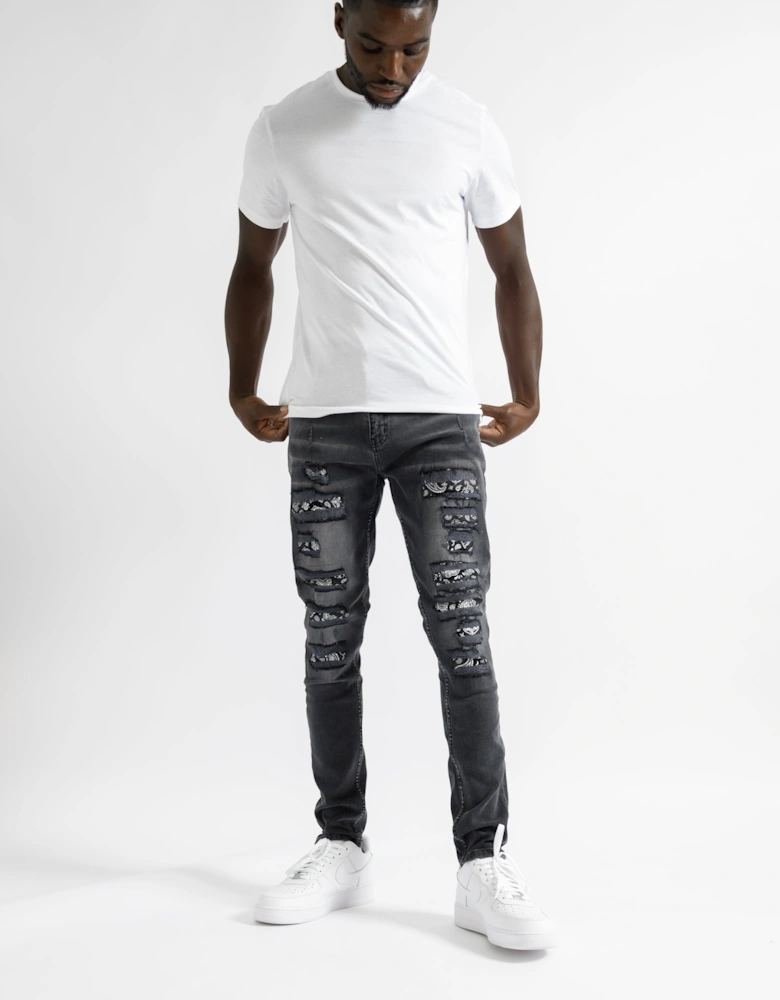 Bordeaux Bandana Distressed Jeans in Black