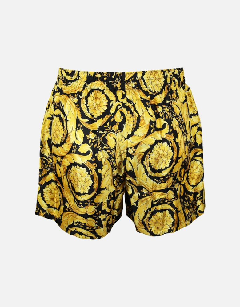 Silk Barocco Print Pyjama Shorts, Black/Gold