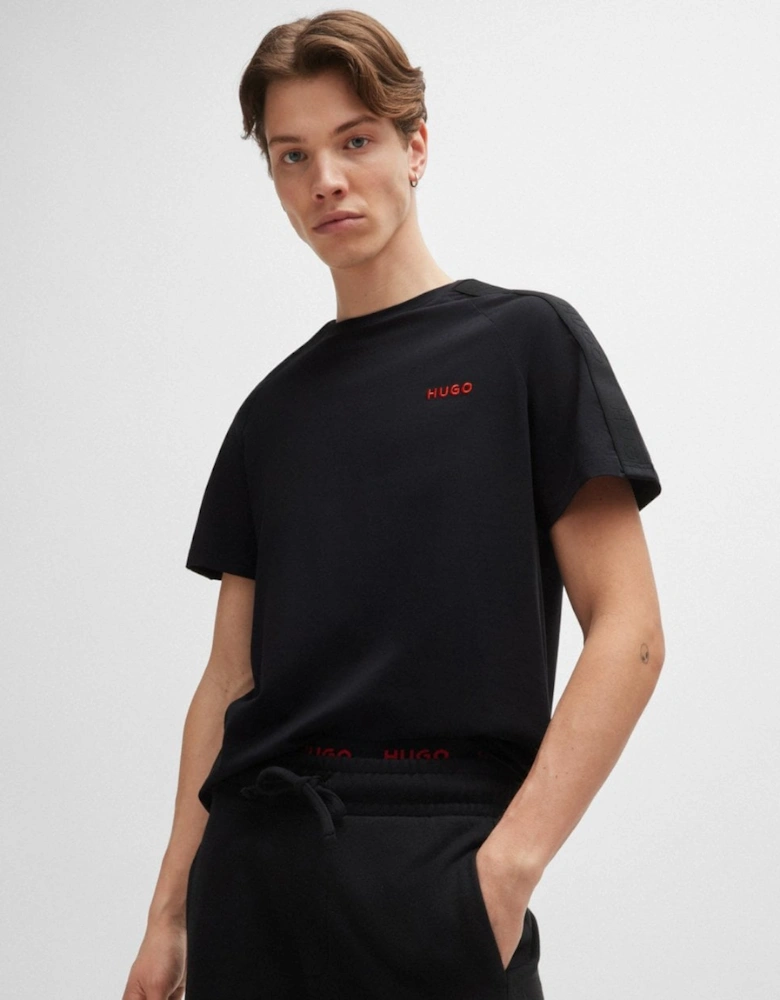 HUGO Tonal Logo Mens Stretch-Cotton Loungewear T-Shirt with Logo Tape Sleeves