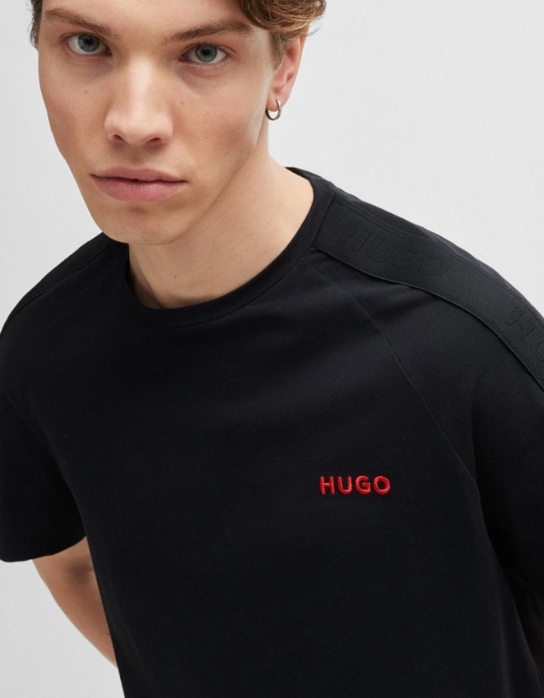 HUGO Tonal Logo Mens Stretch-Cotton Loungewear T-Shirt with Logo Tape Sleeves