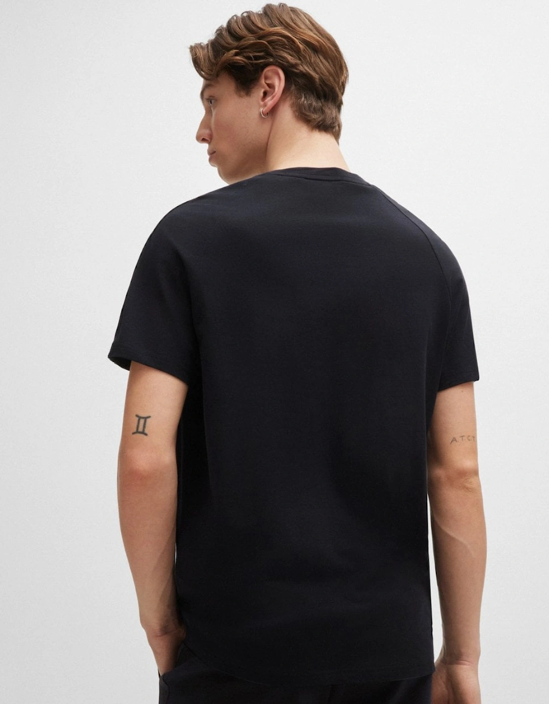 HUGO Tonal Logo Mens Stretch-Cotton Loungewear T-Shirt with Logo Tape Sleeves