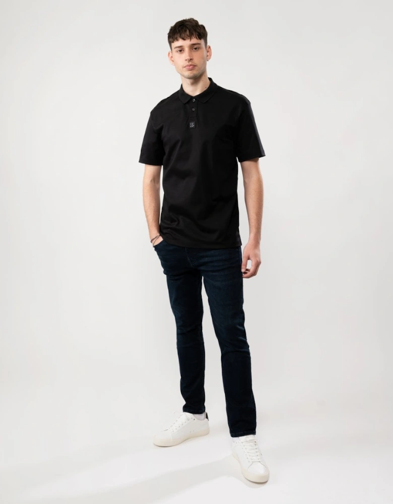 HUGO Deabono Mens Interlock Cotton Polo Shirt with Stacked Logo