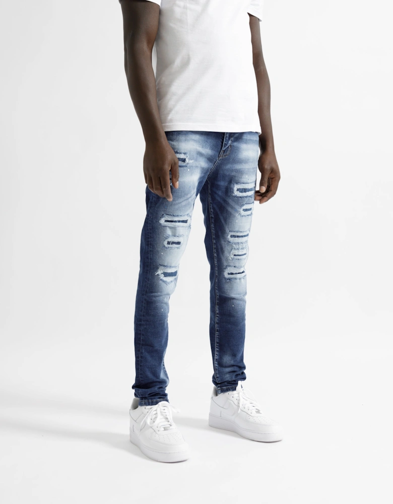 Montpellier Distressed Ripped Jeans in Blue