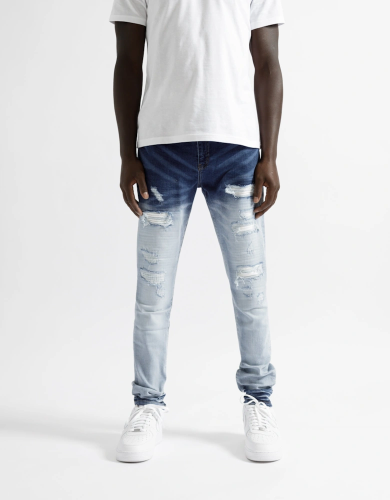 Cannes Gradient Faded Ripped Jeans in Blue