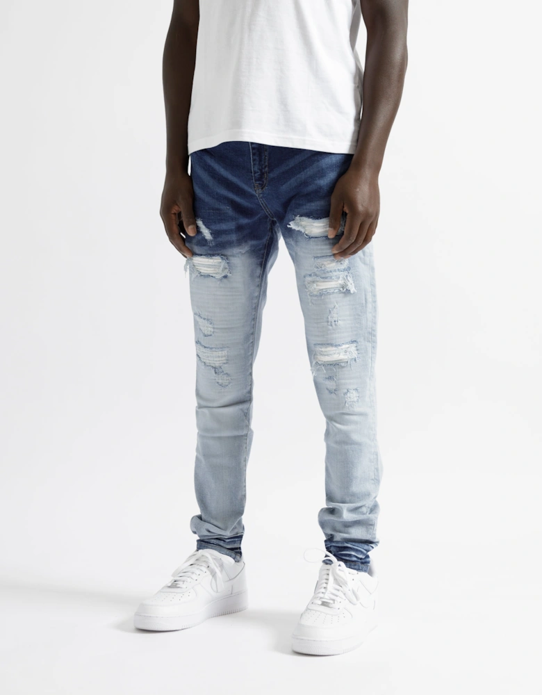 Cannes Gradient Faded Ripped Jeans in Blue