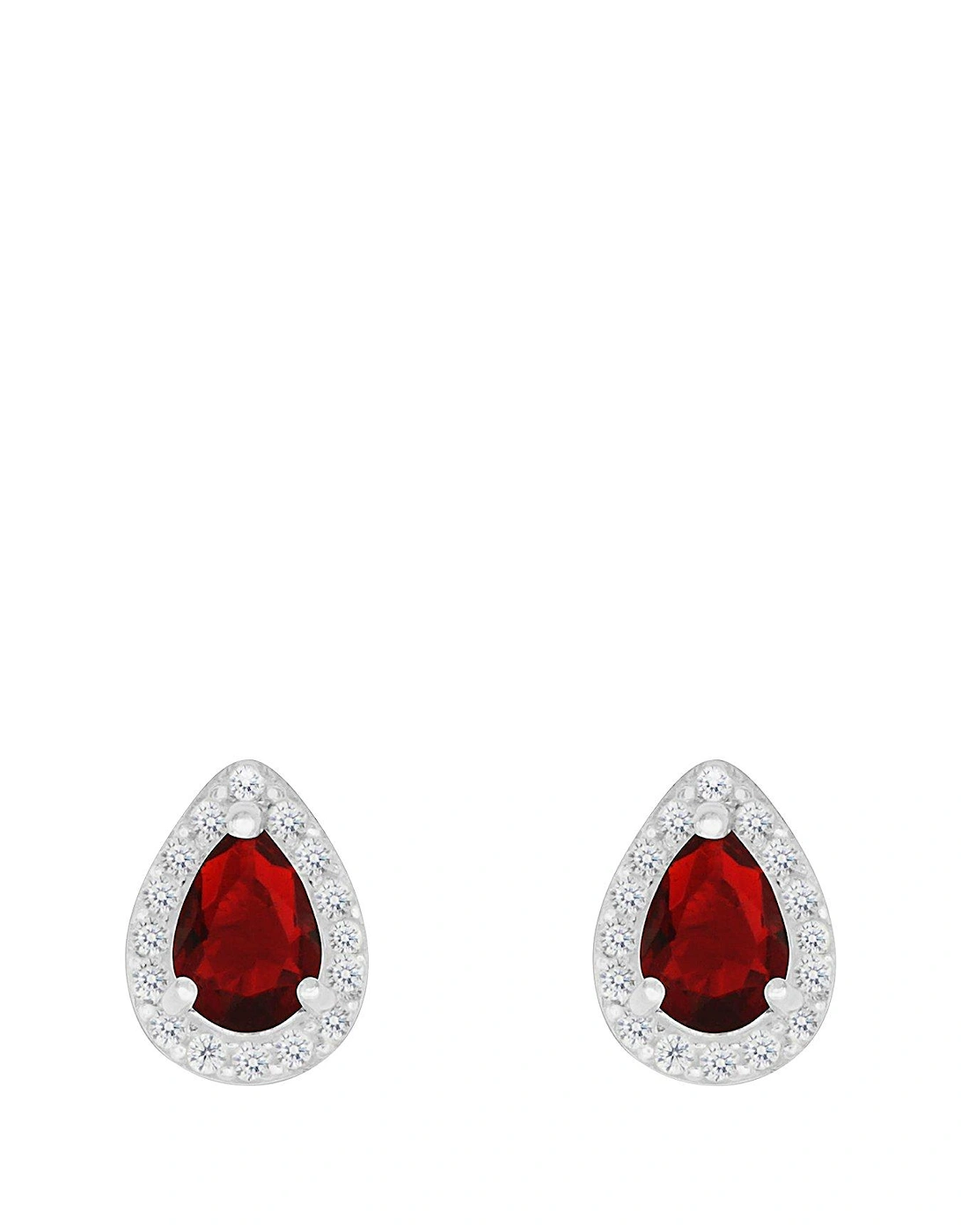Sterling Silver Red and White Cubic Zirconia Peardrop Stud Earrings, 2 of 1