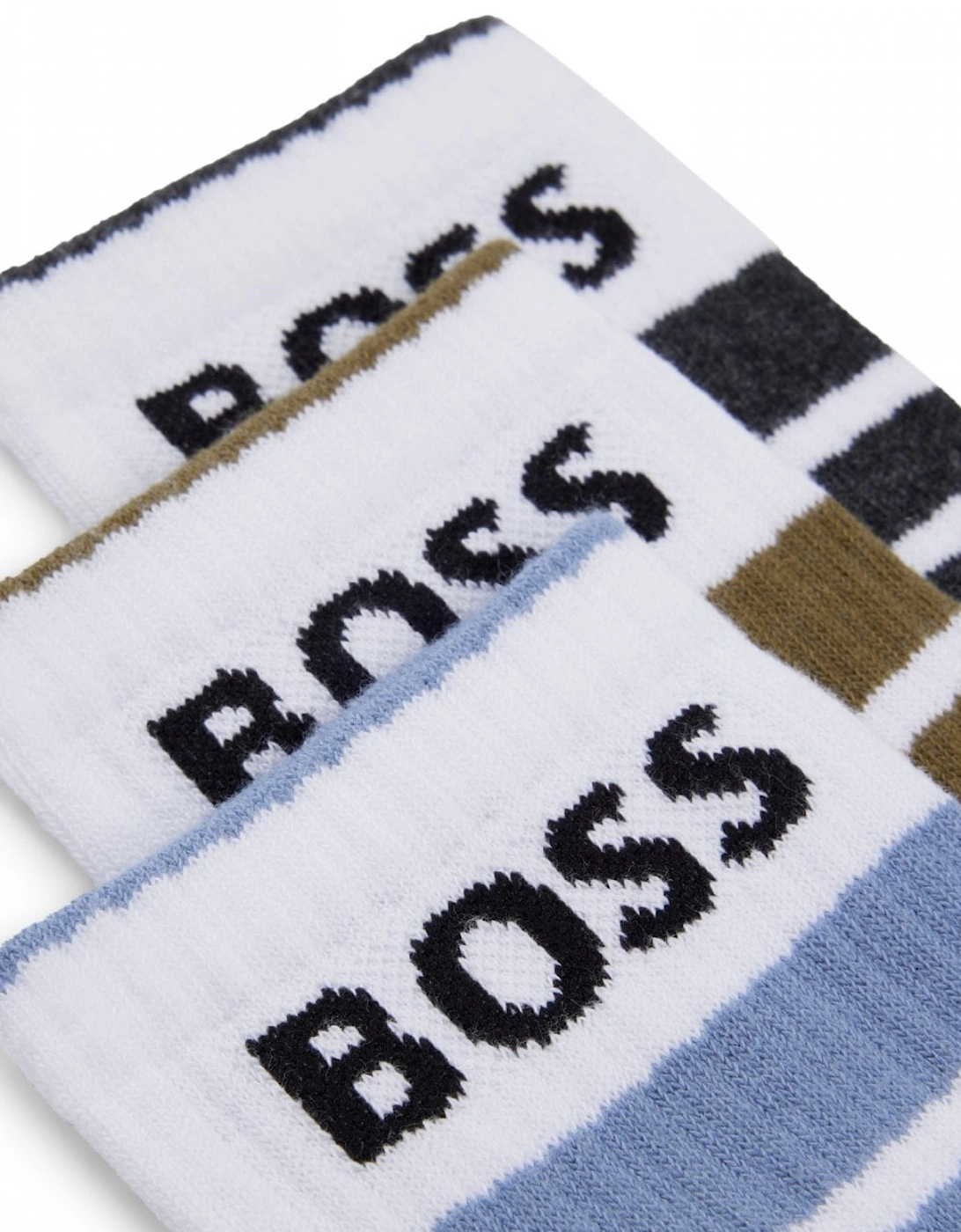 BOSS Orange Mens 3-Pack of Short Socks with Stripes and Logos