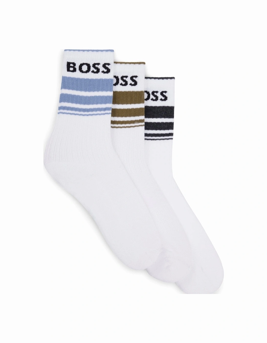 BOSS Orange Mens 3-Pack of Short Socks with Stripes and Logos, 4 of 3