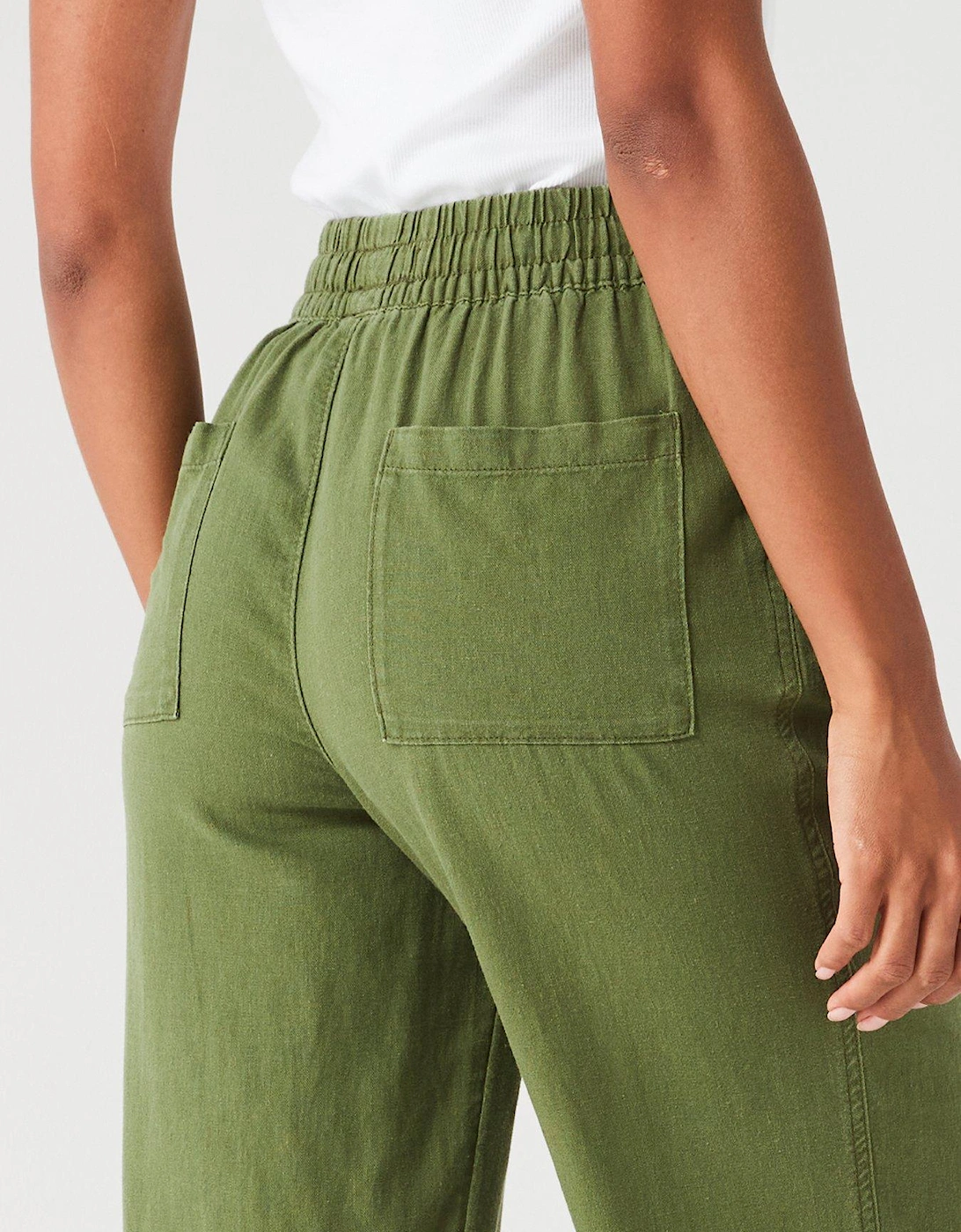 Crop Linen Blend Trousers - Khaki