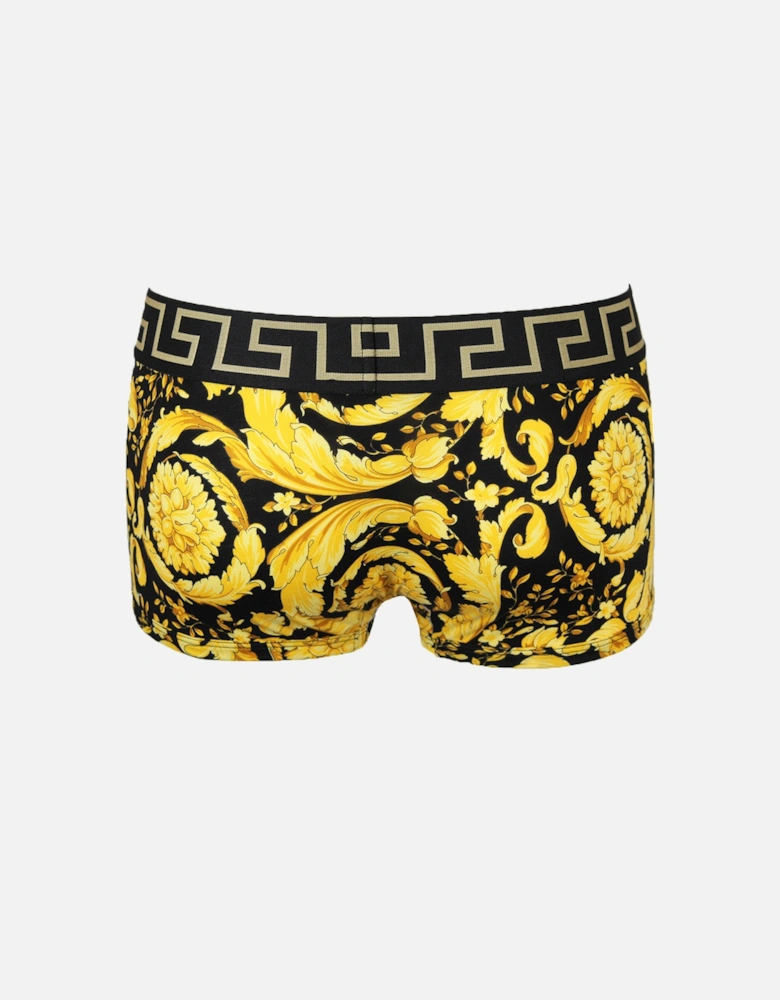 Barocco Print Low Rise Greca Boxer Trunks, Black/Gold