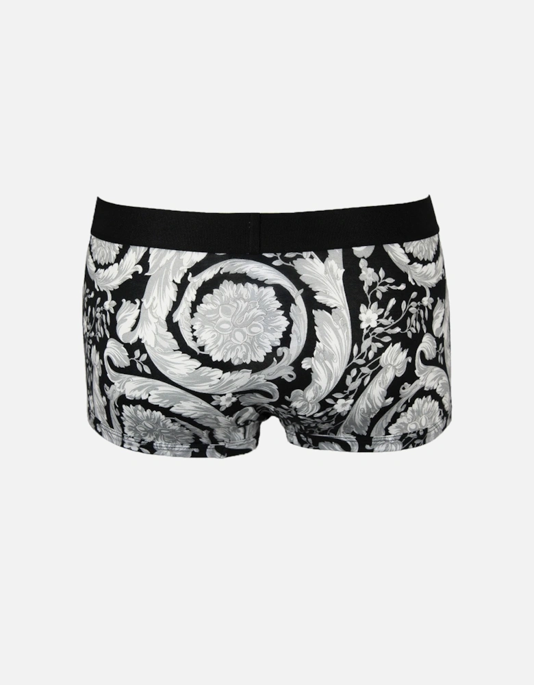 90s Vintage Logo Barocco Print Low Rise Boxer Trunk, Black/Grey