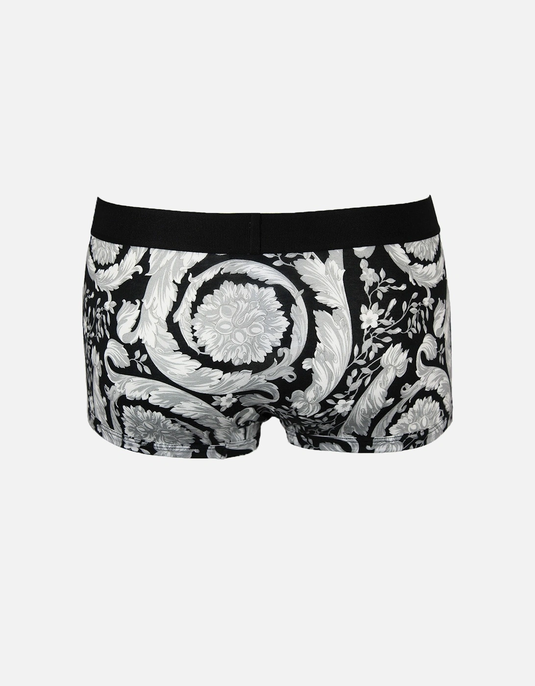 90s Vintage Logo Barocco Print Low Rise Boxer Trunk, Black/Grey