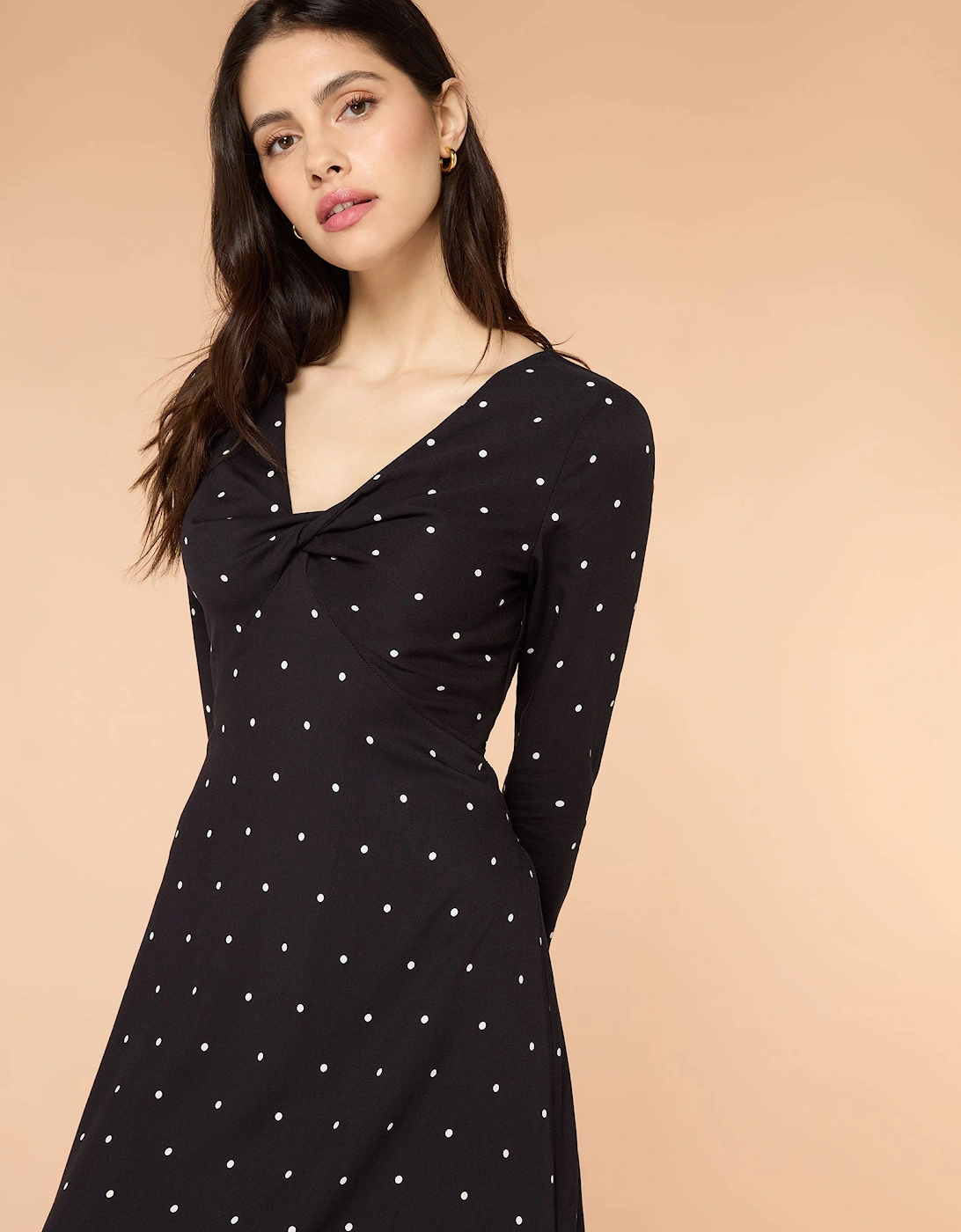 Eleanor Black and White Spot Midi Dress, 6 of 5