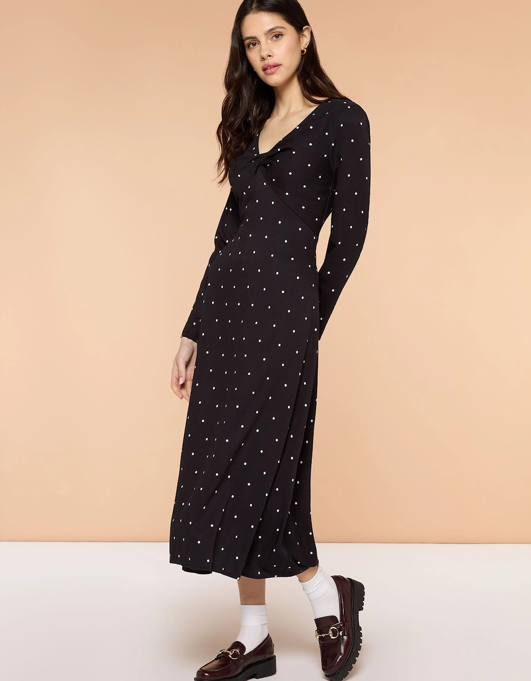 Eleanor Black and White Spot Midi Dress