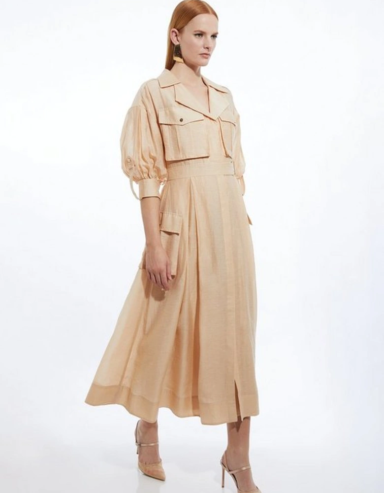 Organdie Slub Utility Pocket Detail Woven Shirt Dress