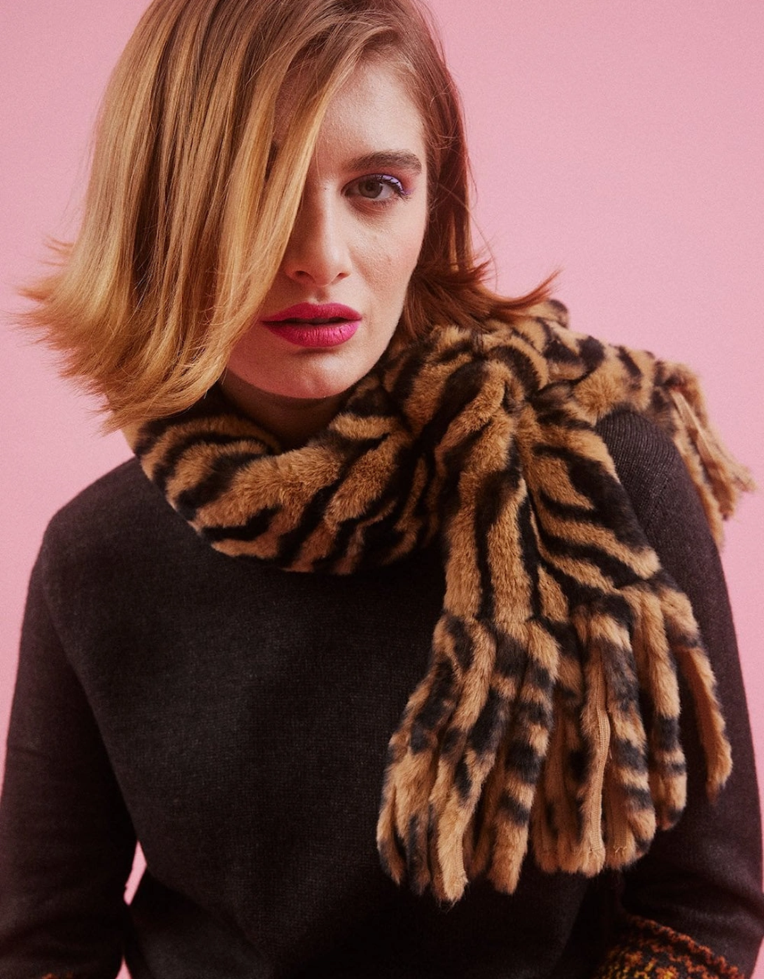 Tiger Print Faux Fur Animal Print Scarf, 3 of 2