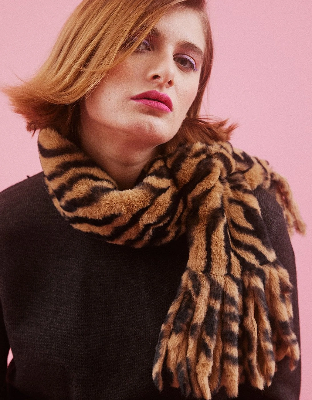 Tiger Print Faux Fur Animal Print Scarf