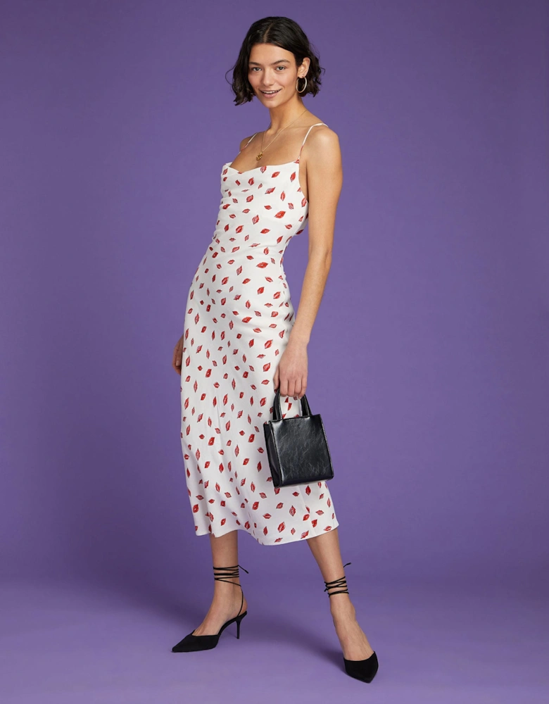 Riviera Midi Dress in White Lips Print