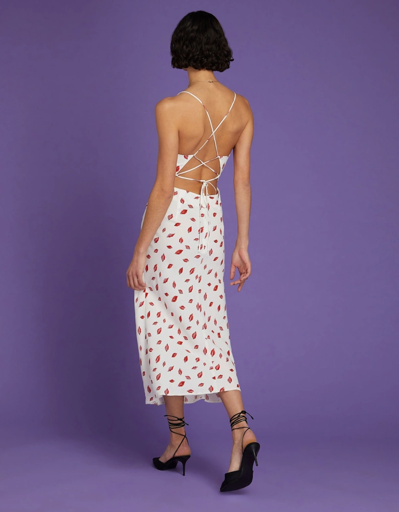 Riviera Midi Dress in White Lips Print